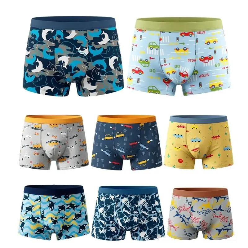 8-Pack Boys Boxer Briefs ,Soft Breathable Cartoon Car Printed Kids Underwear for Boy Daily Wear