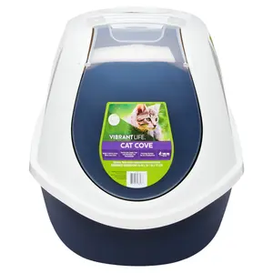 Mega Smart Cat Cove Enclosed Cat Litterbox, Navy & White