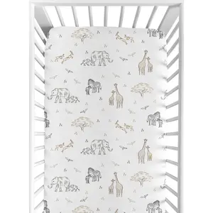 Sweet Jojo Designs Fitted Baby Crib Sheets (Jungle Safari Animals) for Boys or Girls, Infant Nursery, Toddler Room - Standard Size (Neutral, Boho, Animal Wildlife, Elephant, Giraffe, Zebra, Serengeti)