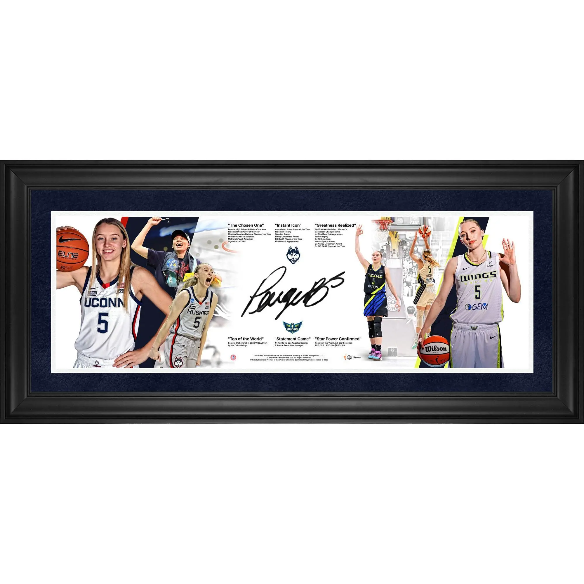 Paige Bueckers Dallas Wings Framed Autographed 10 x 30 Career Timeline Panoramic Photograph - Fanatics Authentic Certified