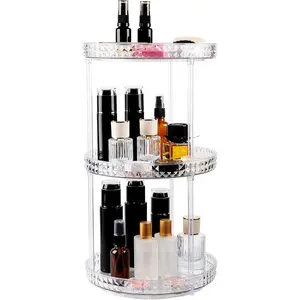 360 Clear Rotating Makeup Organize for,3 Lazy Susan with Pattern, Large-Capacity Skincare Organizers Cosmetic Display Case Organizer for Dresser (Clear White, 3Tiers)
