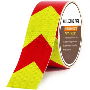 High Visibility Red Yellow Reflective Tape 2" x 30 Ft Waterproof Industrial Hazard Warning Safety Adhesive Outdoor Reflective Demon Smile Car Sticker