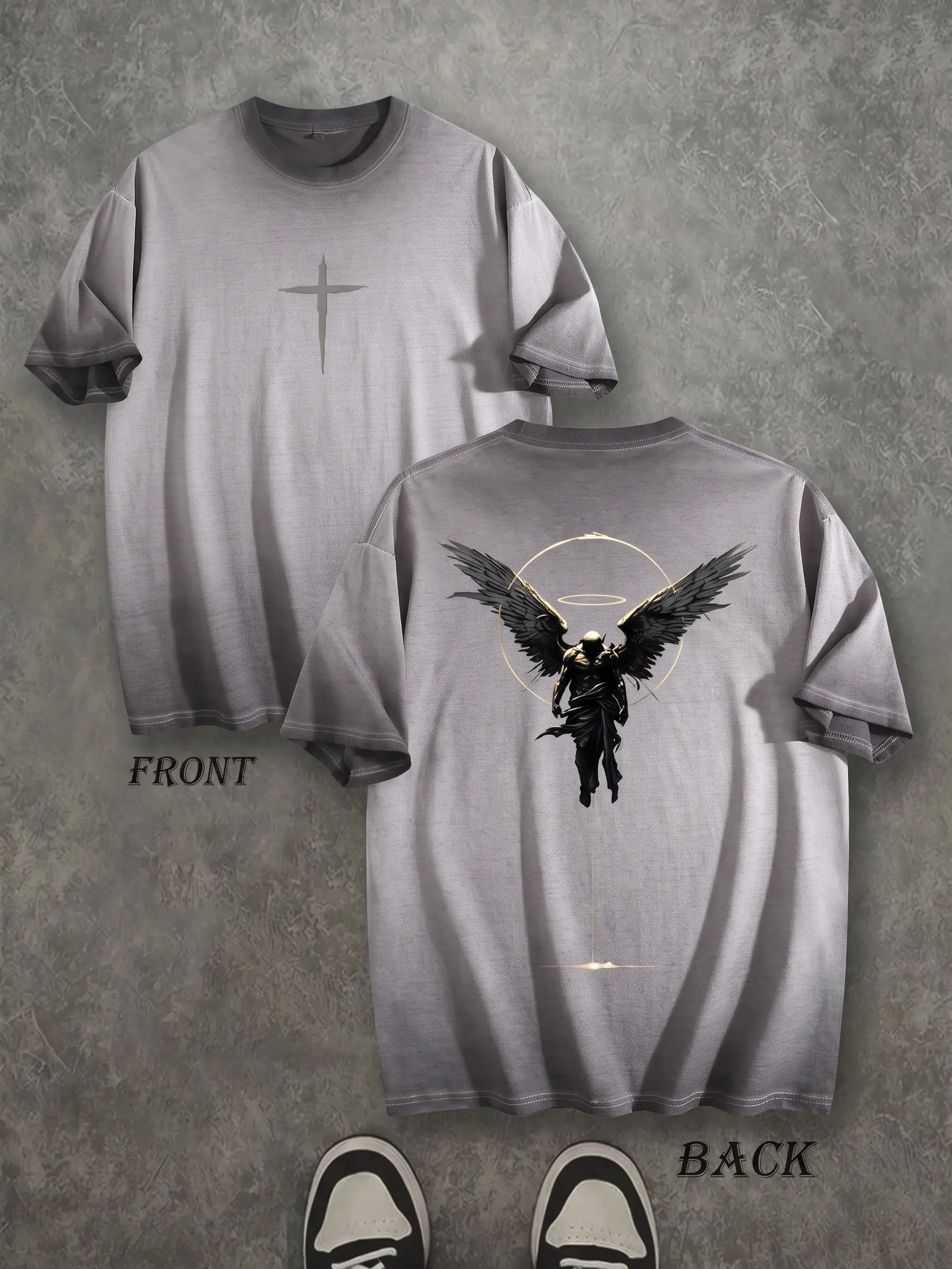 Men’s trendy t-shirts,ARCHANGEL OF REPENTANCE T-Shirt Acid Wash Pump Cover Fallen Angel Double Printed Heavy Unisex Crusader Armor Graphic Tee, Vintage Cross Shirt, Medieval Warrior Streetwear, Gothic Faith Oversized Tee