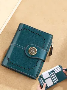 Women's RFID Blocking Wallet, Business Style Wallet, Leather Coin Purse with Card Slots, Hollow Carving Design, Large Capacity Short Wallet, Birthday Gift, Leather Zipper Wallet