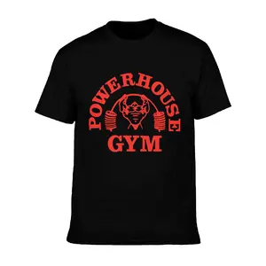 Powerhouse Gym 2026 New Arrival Men's Workout Essential T-Shirt - Bold Red Logo Vintage Graphic Black Tee for Intense Workouts