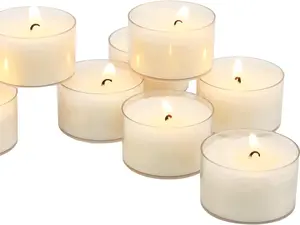 96 Count White Unscented Smokeless Long Burning Clear Cup Tea Light Candles with 6 to 7 Hour Burn Time