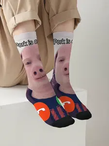 1-Pack of Fun and Unique “Pork is Calling” Knee-High Socks: Funny Pig Design, Colorful Patterns—Perfect for Everyday Wear or as a Gift