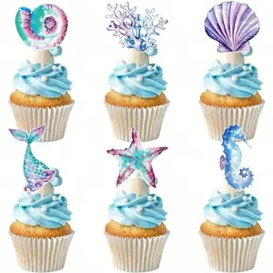 Mermaid Cupcake Decorations, Underwater Coral Seahorse Cake Picks, Perfect for Sea Theme Birthday Parties, Fruit Sticks, Gender Reveal