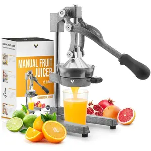 Hand Press Manual Citrus Juicer - citrus squeezer Commercial Grade  Orange juice Squeezer for Oranges, Lemons, Limes - Stainless Steel and Cast Iron Non-skid Suction Cup Base- 15 Inch, Gray