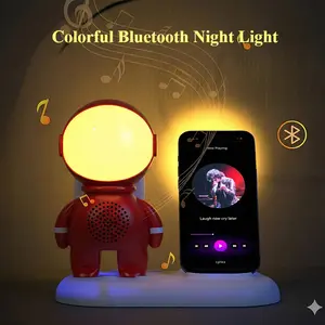 Space Ranger Astronaut Design LED Lights Portable Wireless Speaker with Phone Stand – USB & TF Slot, Compact Travel-Friendly Audio for Universal Cell Phone and Wireless Device Compatibility