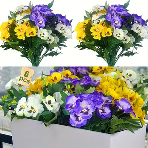 6 Bundles Artificial Daisy Flowers - Outdoor UV Resistant Faux Plastic Purple Mixed Color Flowers - For Home, Wedding, Kitchen, Garden, Table Decoration - Get Well Soft-Polyester Daisy Bouquet