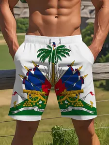 Haiti Flag Men's Beach Shorts, Haitian Pride Quick-Dry Swim Trunks, Ayiti Patriotic Pants for Independence Day