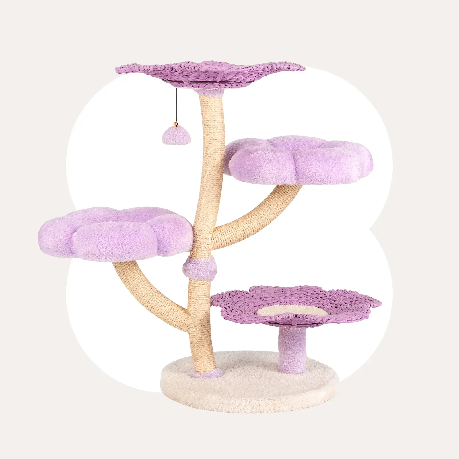 Happy & Polly Purple Woven Flower Cat Tree Scratching Post - Lavender Floral Design, Natural Wood Structure, Spacious Design for Pet Play & Rest, Scratching Posts