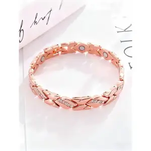 Women's Leaf Bracelet, Pure Copper Magnetic Bracelet with Diamonds, 3500 Gauss Effective Magnet, Outdoor Fun Accessory