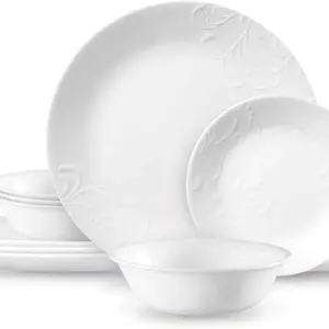 Corelle Madeline Embossed 12 Piece White Dinnerware Set