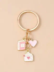 Love Letter Book Bag Charm Pendants, Pink Enamel Heart & Book Bag Chain Charms, Sparkly Bag Charm, Sweet Romantic Bag Decoration Keychain, Cute Coquette Bag Pendant for Backpack Purse, Ideal for Book Lovers & Sentimental Gift Giving, Accessories For Bags