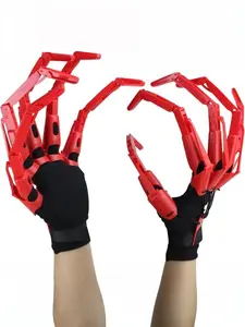 Halloween Articulated Finger Extensions with Gloves 3D Printed Flexible Finger Scary Skeleton Bone Claw Hand for Cosplay - One Pair Black Halloween Devil Claws