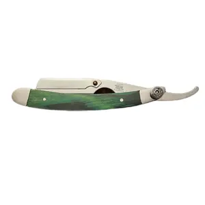 Stainless Steel Professional Men’s Shaving Straight Edge Razor Green and Silver Smooth Shaver