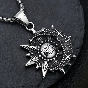 GTHIC Vintage Smiley Sun Celestial Body Stainless Steel Pendant Fashion Jewelry Accessories for Party Daily Wear
