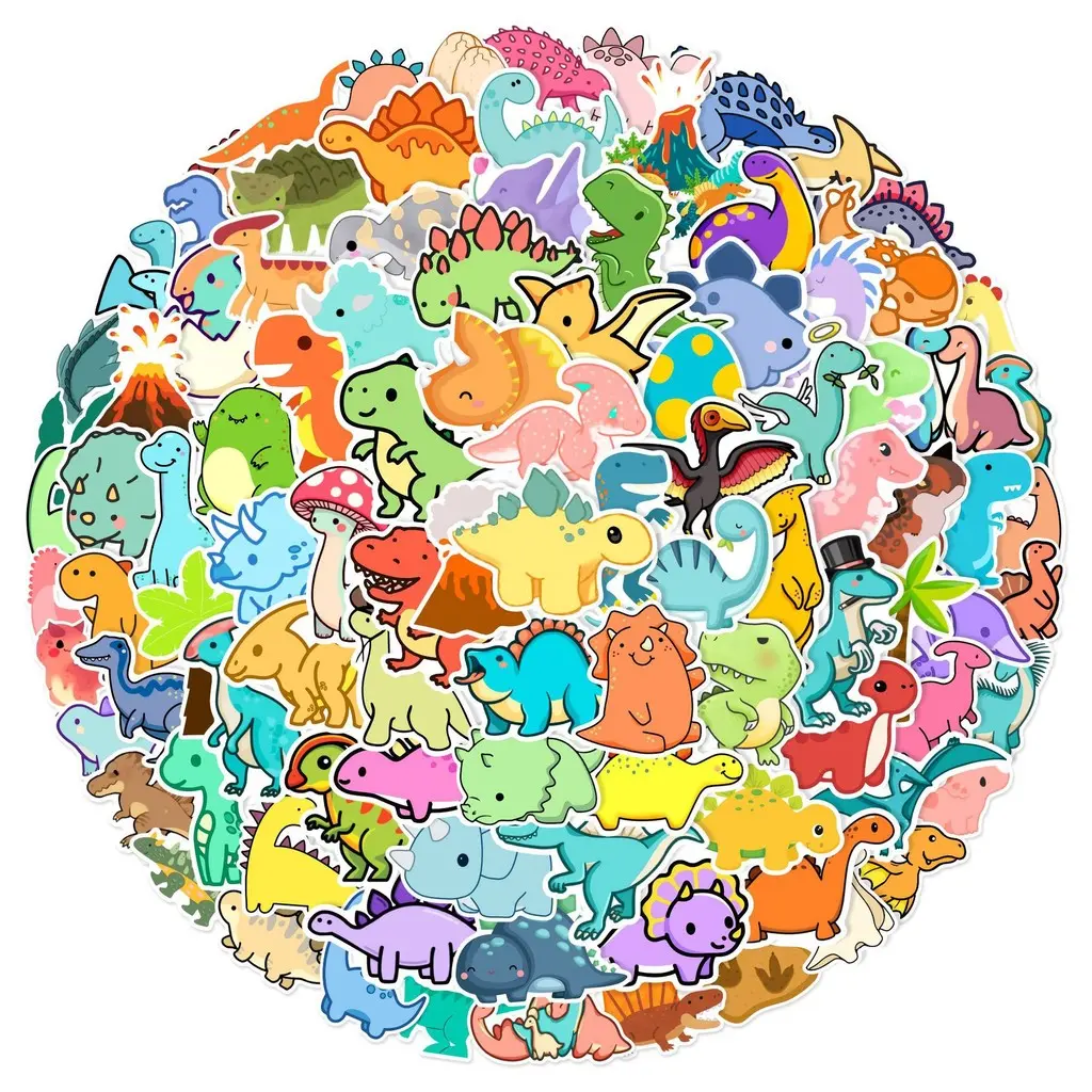 100-Piece Mini Dinosaur Stickers Set | Cute Cartoon Decals for Water Bottle & Skateboard (BPA-Free, Preschool Reward)