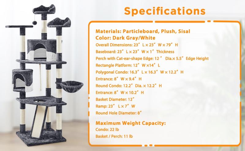 【Valentine Gift】Yaheetech 79" Modern Cat Tree with Condos Perches Basket & Sisal-Covered Scratching Posts for Indoor Cats - Home 【Valentine Gift】Yaheetech 79" Modern Cat Tree with Condos Perches Basket & Sisal-Covered Scratching Posts for Indoor Cats - Home