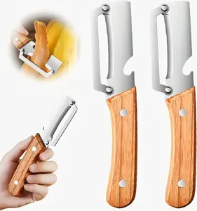 Multi-Functional Vegetable Peeler for Kitchen, Ultra-Sharp Stainless Steel Blade with Wooden Handle and Bottle Opener, For Vegetables or Fruits that Need to Be Peeled (1 Pcs)