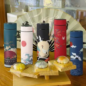 Elegant Traditional Style Insulated Cup, Stainless Steel Thermal Water Bottle, Smart Temperature Display Tea & Water Separated Straight Wall Mug