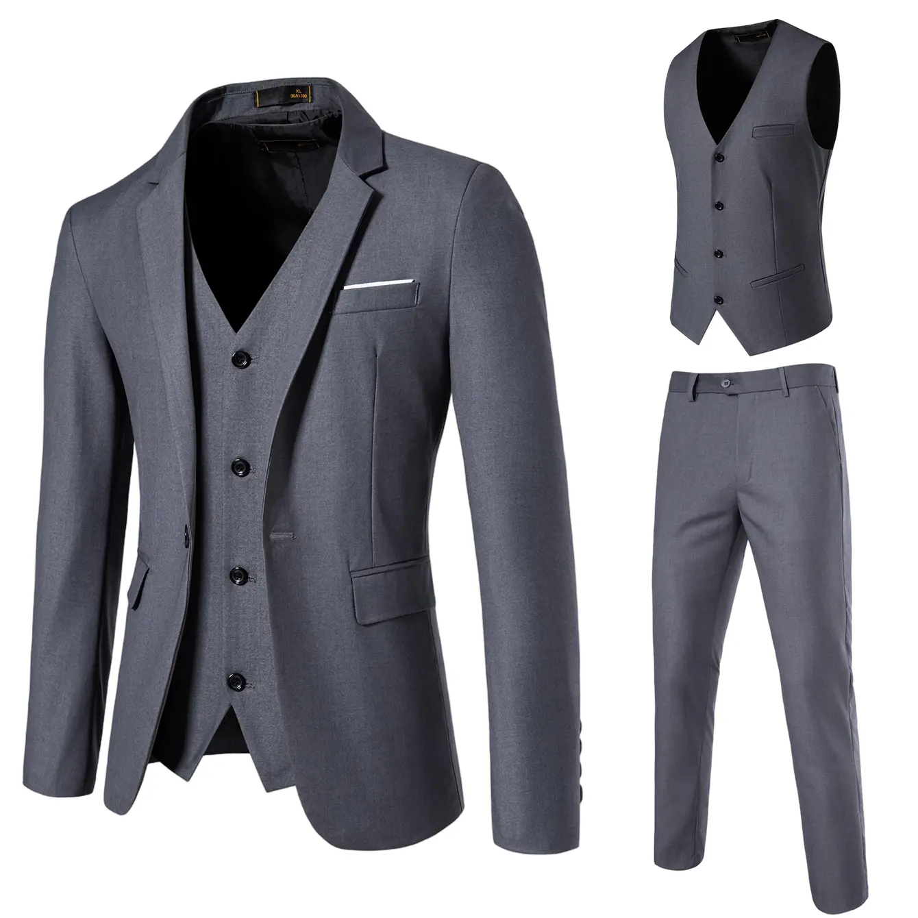 3PCS-Gray (jacket + vest + pants)