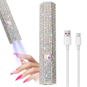 Portable LED Nail Lamp With Sparkling Rhinestones - USB Rechargeable, Handheld Mini Nail Light, Lithium Battery, Formaldehyde-Free, Ideal Valentine'S Day Gift, Nail Art Essentials | Sparkling Rhinestone Design | Durable Plastic Body.