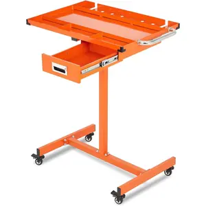 Adjustable Height Heavy Duty Mobile Workbench with Drawer – Steel Tool Table, 300 lbs Capacity, Lockable Wheels, Rolling Mechanic Cart for Garage, Workshop, Repair Shop, DIY – with Drawer