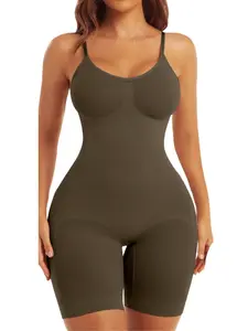 Women's Solid Scoop Neck Shapewear Spaghetti Strap Cami Romper, Casual Tummy Control Butt Lifting High Waisted Shaper Shapewear Bodysuit, Ladies Clothes for Indoor Outdoor Wear