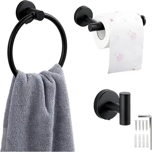 Modern home bathroom gold set, including 3-piece stainless steel wall-mounted towel rack, paper towel holder, square towel ring, and hook, easy to install, rust-proof design, suitable for bathroom and makeup mirror use
