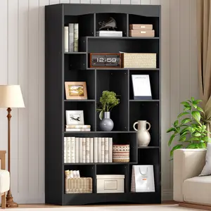 HOOBRO 71.1" Large Bookshelf - Open Cube Shelves Black Display Storage Unit for Home Office, Living Room, Indoor Furniture Shelves & Racks