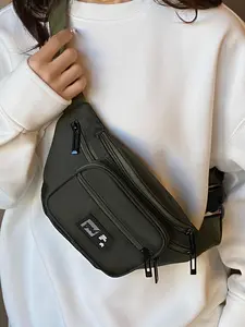 Men's Casual Plain Fanny Pack, Lightweight Durable Design Belt Bag for Cycling, Multi-pocket Bum Bag for Mountain Bike & Commuting