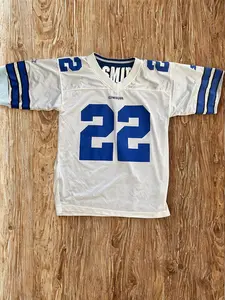 Iconic 90s Vintage Dallas Cowboys Emmitt Smith #22 Starter Jersey - White/Blue Mesh (Size 48/L)