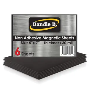 Bandle B Magnetic Sheets for Crafts 5" x 7". Pack of 6. Flexible Non Adhesive Magnetic Sheet for Metal Cutting Die Storage. Easy to Organize and Cut for Arts & Crafts or Scrapbooking.Thickness 30 mil.