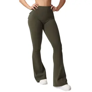 2025 Women's Cargo Yoga Pants High Waist Scrunch Butt Solid Color Flare Pants Booty Leggings Casual Women's Solid Color Pants