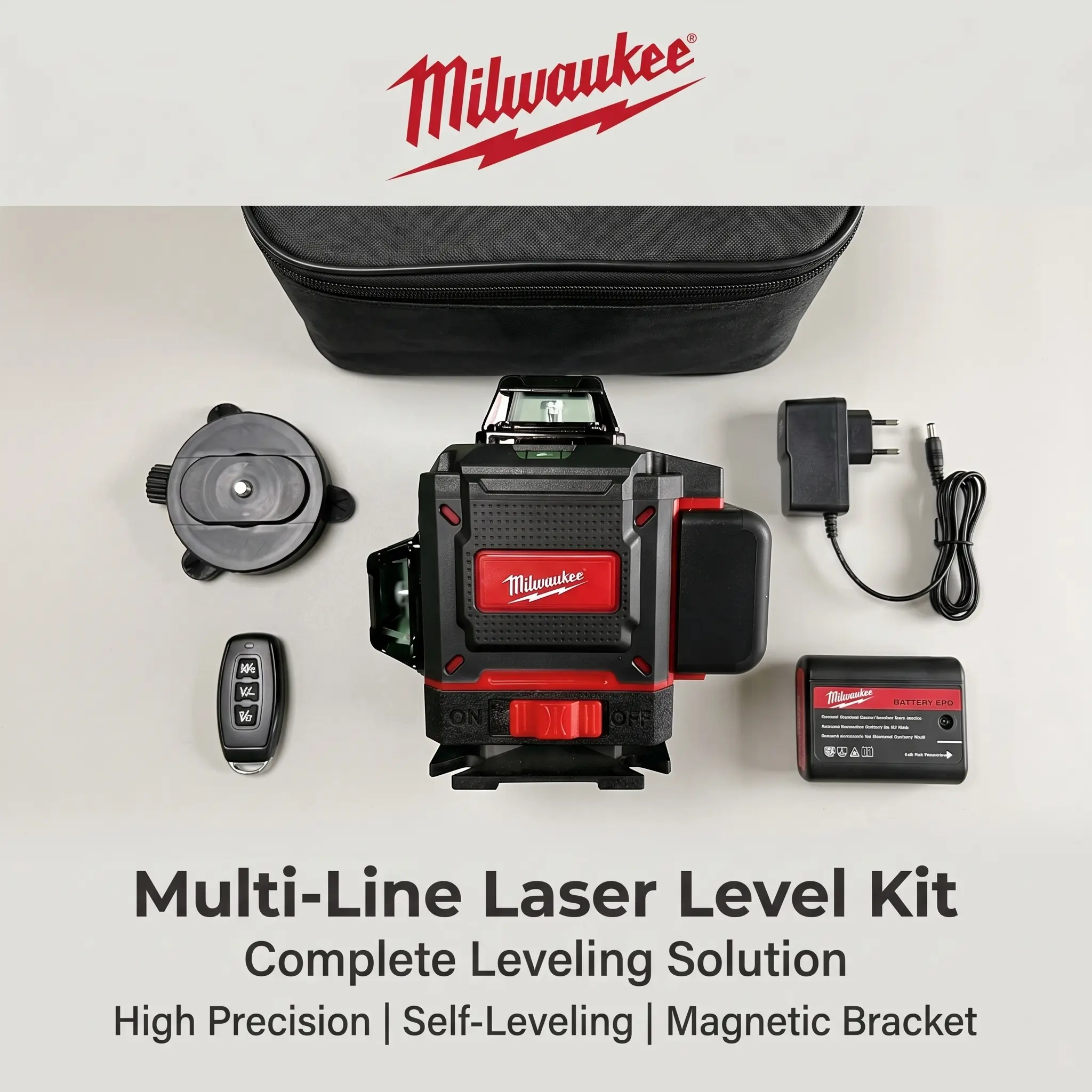 Milwaukee  M12 360° 3-Plane Green Beam Self-Leveling Laser Kit, 15+ Hr Runtime, 250 Ft Range, IP54, Magnetic Bracket, For Layout, Tiling, Framing And Alignment, Includes Battery & Charger