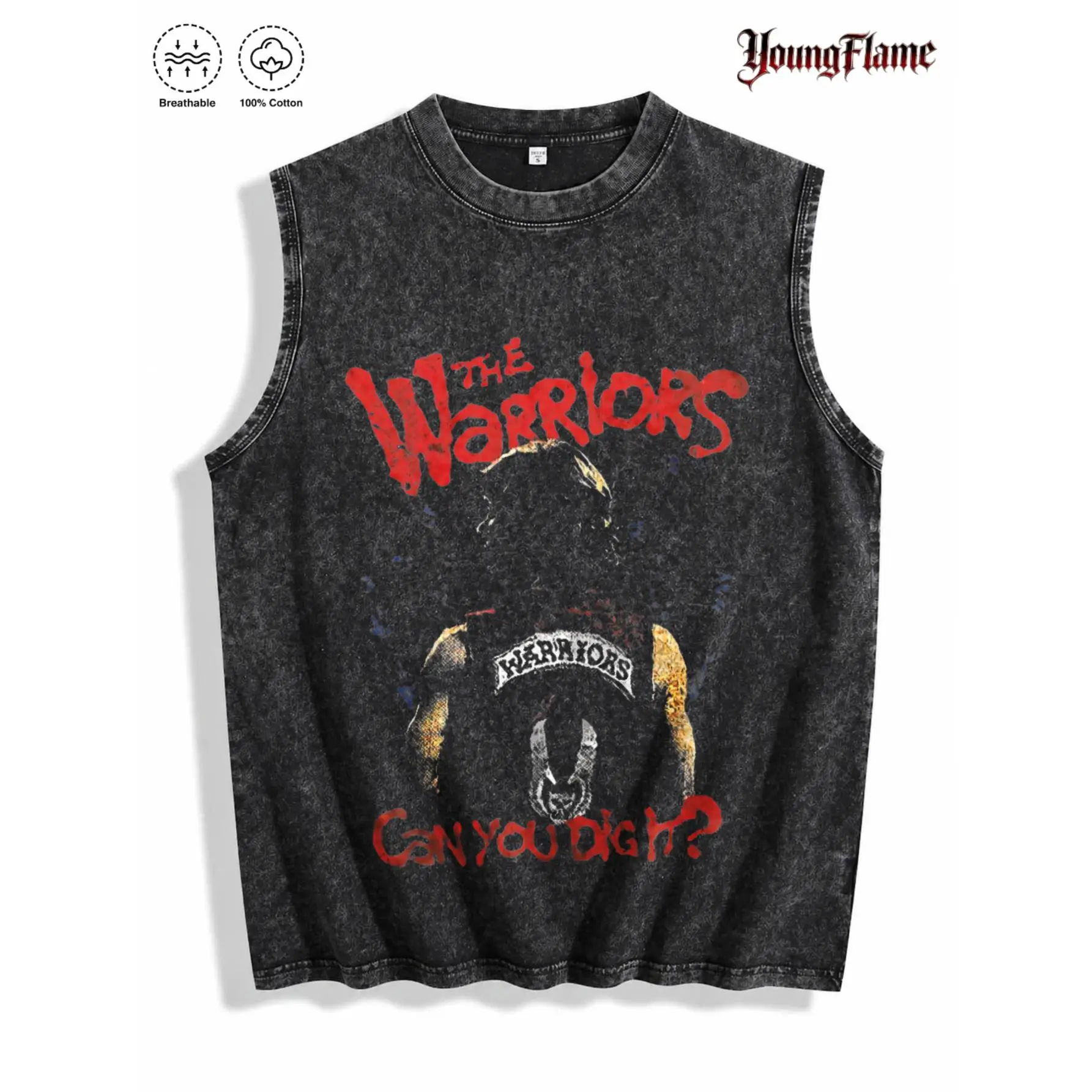 Vintage Acid Wash Sleeveless Shirt Men's Retro Biker Grunge Graphic Tank Top 100% Cotton Streetwear