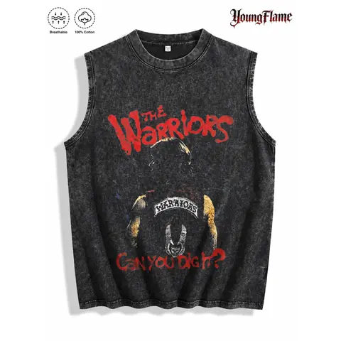 Men's Graphic Tank Top, Vintage Acid Wash 100% Cotton Sleeveless Shirt in a Biker Grunge Style for Casual Streetwear, Menswear, Fashion Apparel