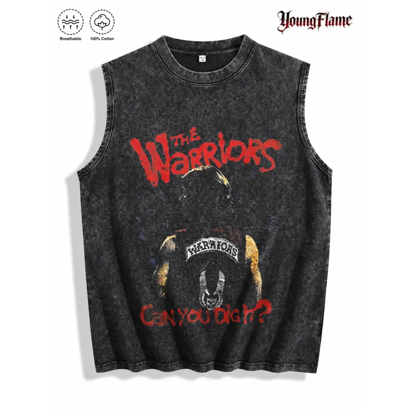 Men's Graphic Tank Top, Vintage Acid Wash 100% Cotton Sleeveless Shirt in a Biker Grunge Style for Casual Streetwear, Menswear, Fashion Apparel