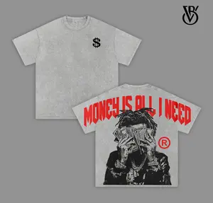 Money Is All I Need Graphic Tee – Vintage Washed Oversize Streetwear T-Shirt, Hip Hop Rap Inspired Top, Dollar Print Heavyweight Cotton Urban Outfit Dreadlocks Shirt