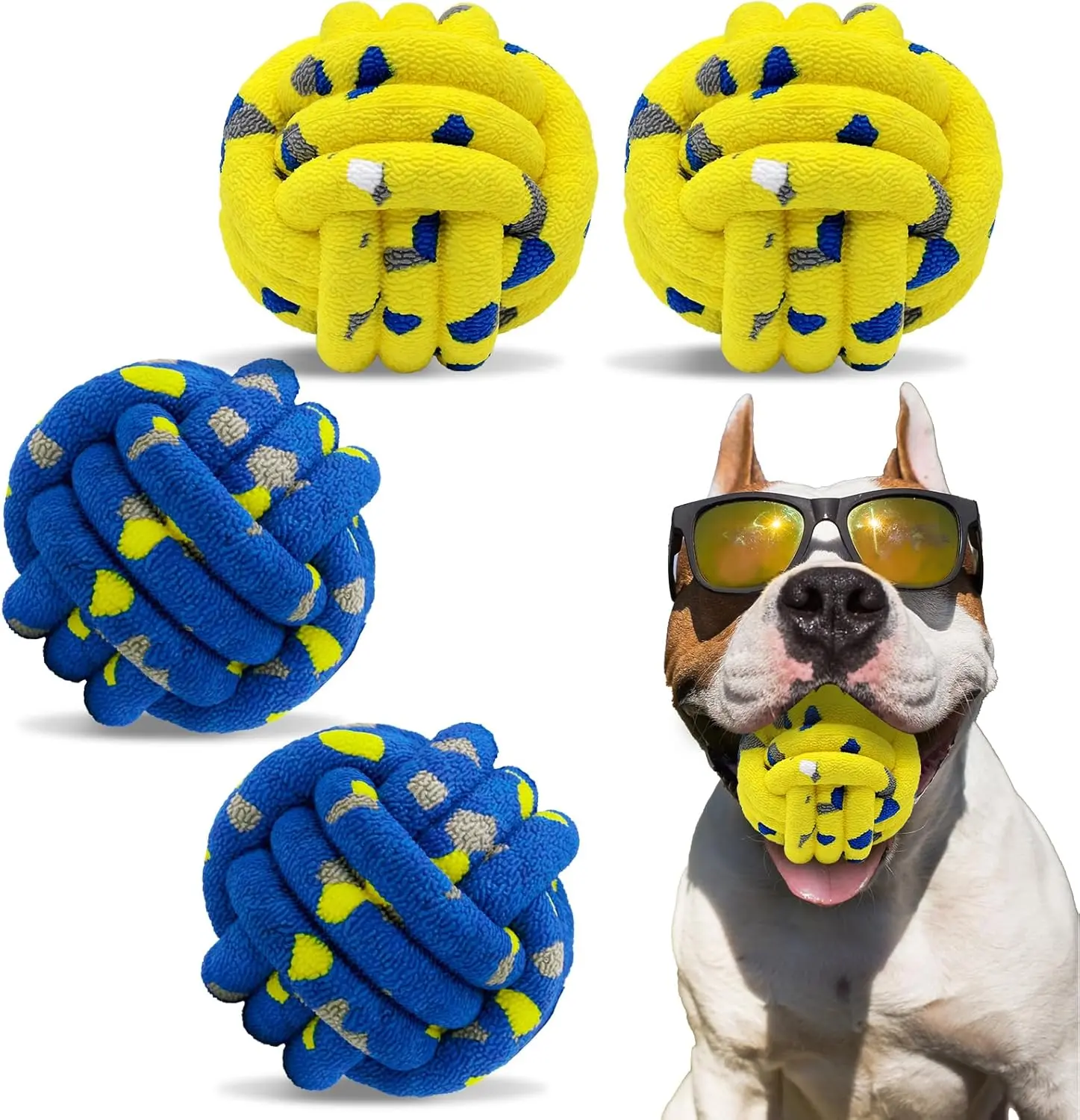 Dog Tennis Balls 4 Pack (2*Blue 2*Yellow, 4 Pcs) - Indestructible Chew Toys for Aggressive Chewers, Colorful High-Bouncing Teething & Fetch Toys for Dogs, Beach-Ready, All Seasons Pet Supplies