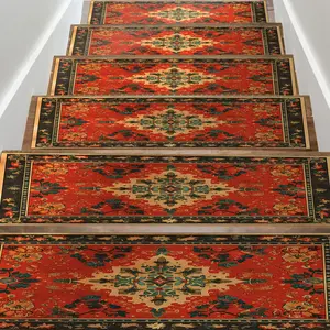 Non-slip Wooden Stair Mat, 15pcs/set Colorful Geometric Pattern Stair Carpet, Stair Treads for Home Living Room Bedroom Hotel Dormitory