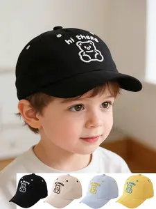 Cartoon Baseball Cap with Embroidered Bear, Stylish and Casual for Boys & Girls Aged 2-5, Perfect Spring & Autumn Hat