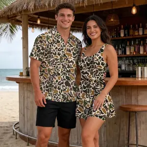 Camouflage Matching Couple Set, Dress for Her and Shirt Hawaii for Him, Outdoor Camo Apparel For Couple, Matching Couple Summer Beach Vacation Outfits | 020426.R0733.ID01