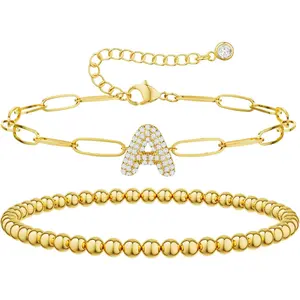 NECOCY Initial CZ Bubble Bracelets for Women Trendy A-Z Beaded Bubble Letter Bracelet Adjustable Paperclip Chain Bracelets Jewelry Gift Fashionable Bangles