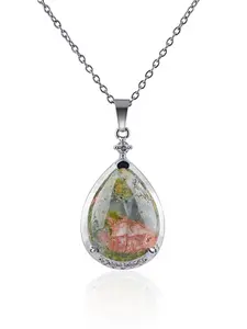 Fashion Natural Crystal Water Drop Pendant Necklace, Trendy Rhinestone Copper Inlay Clavicle Chain, Quartz Water Drop Jewelry