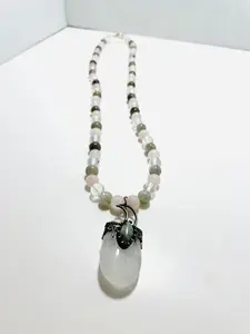 25” Clear Quartz & Labradorite Moon Necklace – Clarity, Love & Lunar Magic By Mad Mellow | Crystal Jewelry for the Soul-Full
