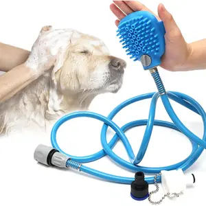 Dog Pet Bathing Tool Glove - Shower Sprayer, Deshedder, Scrubber and Cleaner All In One With 3 Hose Adapters - Shower, Bath Tub, Faucet & Outdoor Garden Hose Compatible, Adjustable - Dog Cat Horse Grooming Supplies